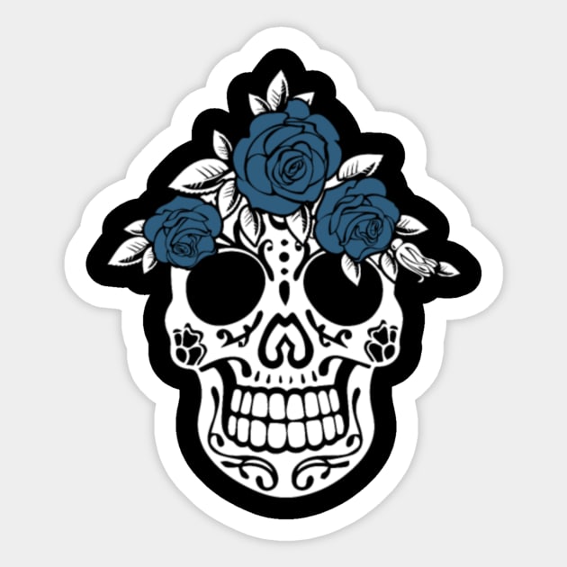 Niche Skull Island Mod Art  Calavera Sugar Skull Blue Roses In Head Mexico Fun Sticker by LailaLittlerwm